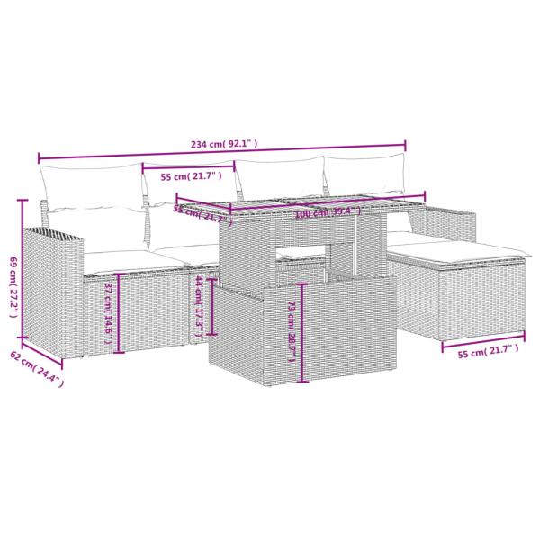 6-tlg. Garten-Sofagarnitur mit Kissen Grau Poly Rattan