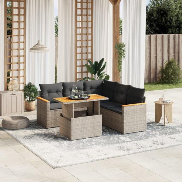 ARDEBO.de - 6-tlg. Garten-Sofagarnitur mit Kissen Grau Poly Rattan