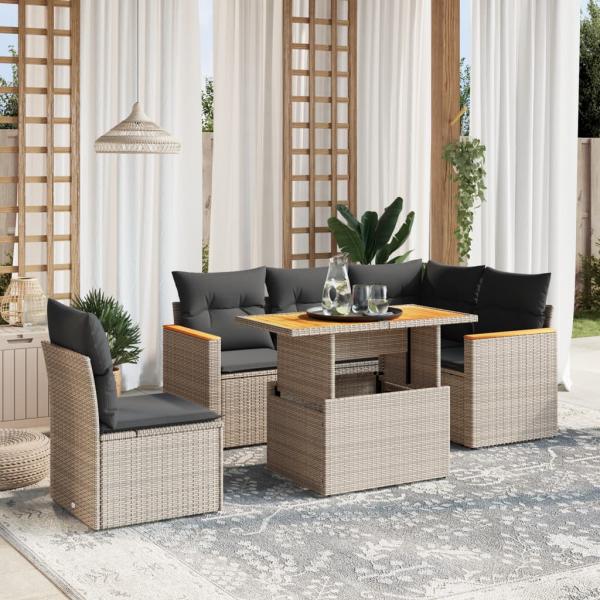 ARDEBO.de - 6-tlg. Garten-Sofagarnitur mit Kissen Grau Poly Rattan