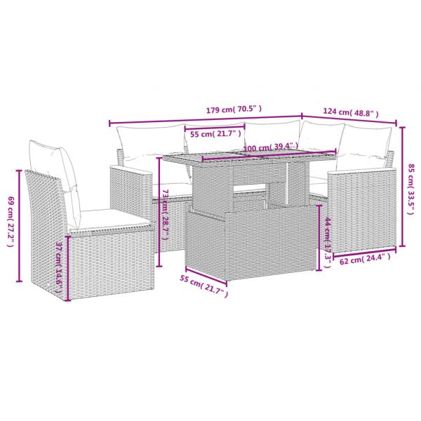 6-tlg. Garten-Sofagarnitur mit Kissen Grau Poly Rattan