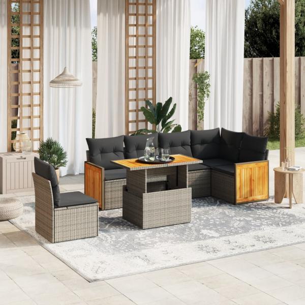 ARDEBO.de - 7-tlg. Garten-Sofagarnitur mit Kissen Grau Poly Rattan