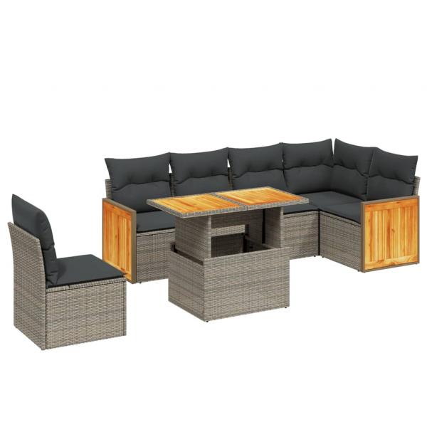 7-tlg. Garten-Sofagarnitur mit Kissen Grau Poly Rattan