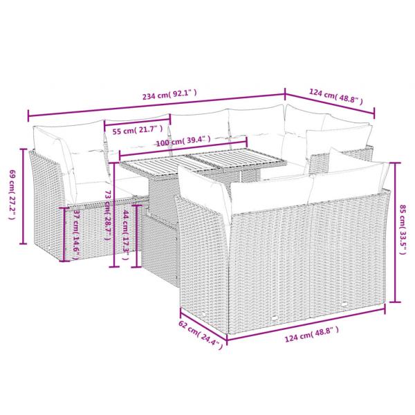 8-tlg. Garten-Sofagarnitur mit Kissen Grau Poly Rattan