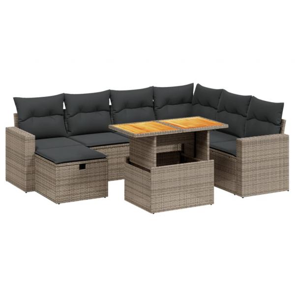 8-tlg. Garten-Sofagarnitur mit Kissen Grau Poly Rattan