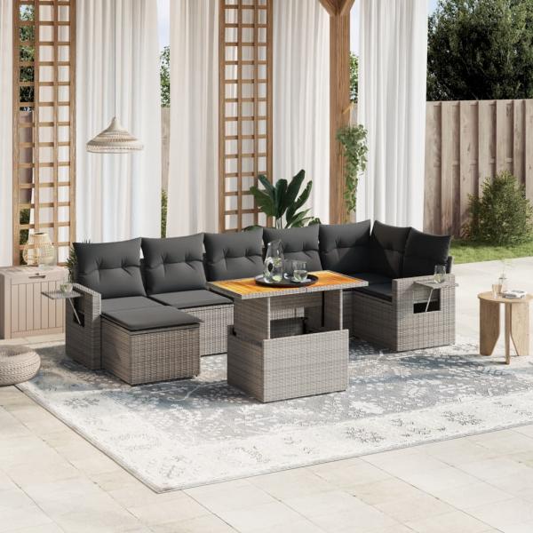 ARDEBO.de - 8-tlg. Garten-Sofagarnitur mit Kissen Grau Poly Rattan