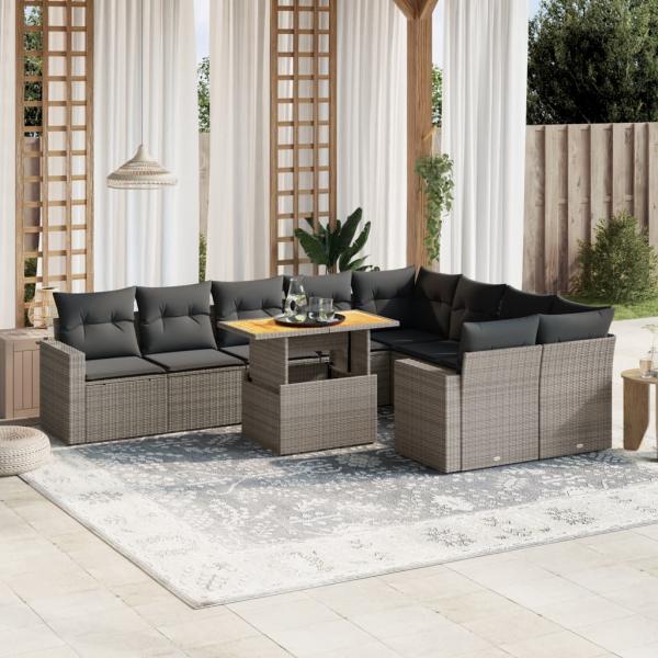 ARDEBO.de - 10-tlg. Garten-Sofagarnitur mit Kissen Grau Poly Rattan