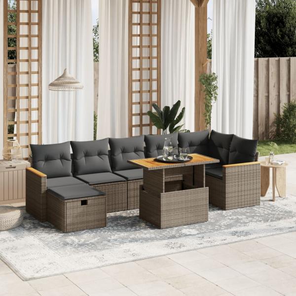 ARDEBO.de - 8-tlg. Garten-Sofagarnitur mit Kissen Grau Poly Rattan