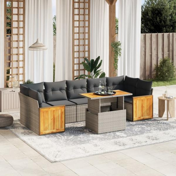 ARDEBO.de - 8-tlg. Garten-Sofagarnitur mit Kissen Grau Poly Rattan