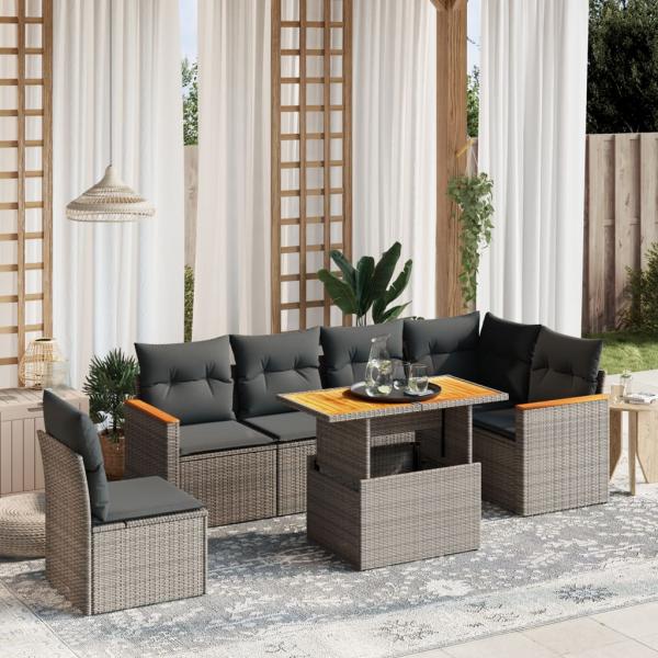 ARDEBO.de - 7-tlg. Garten-Sofagarnitur mit Kissen Grau Poly Rattan