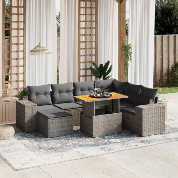 ARDEBO.de - 8-tlg. Garten-Sofagarnitur mit Kissen Grau Poly Rattan