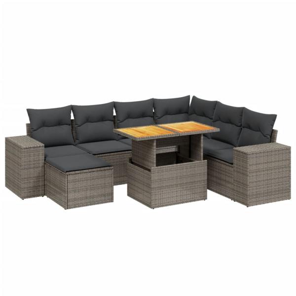 8-tlg. Garten-Sofagarnitur mit Kissen Grau Poly Rattan