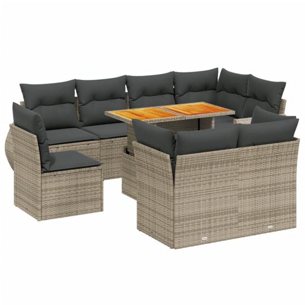 9-tlg. Garten-Sofagarnitur mit Kissen Grau Poly Rattan