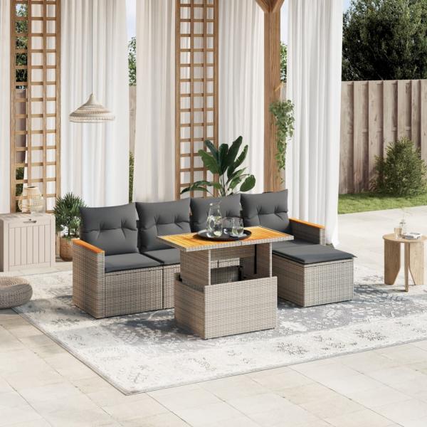 ARDEBO.de - 6-tlg. Garten-Sofagarnitur mit Kissen Grau Poly Rattan