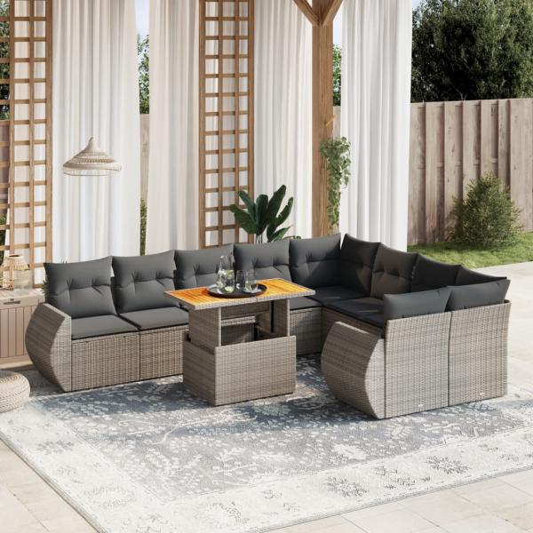 ARDEBO.de - 10-tlg. Garten-Sofagarnitur mit Kissen Grau Poly Rattan