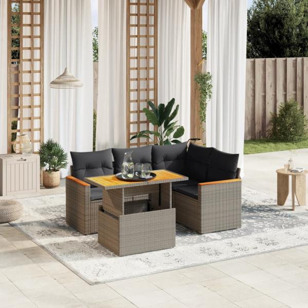 ARDEBO.de - 5-tlg. Garten-Sofagarnitur mit Kissen Grau Poly Rattan