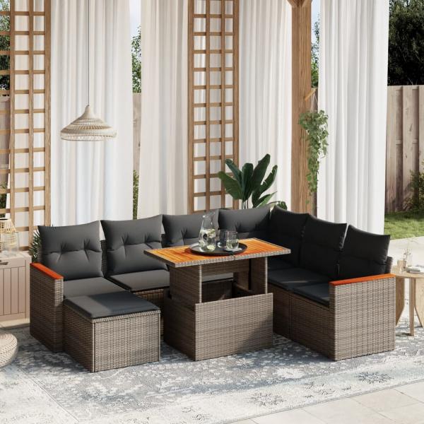 ARDEBO.de - 8-tlg. Garten-Sofagarnitur mit Kissen Grau Poly Rattan