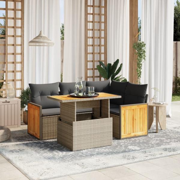 ARDEBO.de - 5-tlg. Garten-Sofagarnitur mit Kissen Grau Poly Rattan