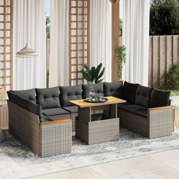 ARDEBO.de - 10-tlg. Garten-Sofagarnitur mit Kissen Grau Poly Rattan