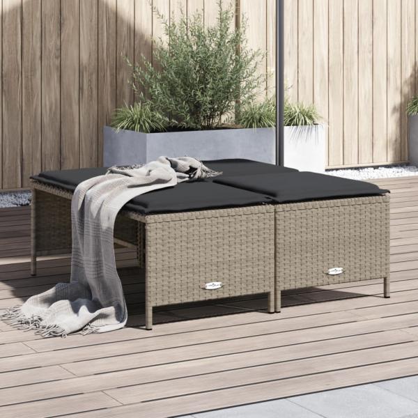 ARDEBO.de - Gartenhocker mit Kissen 4 Stk. Hellgrau Poly Rattan