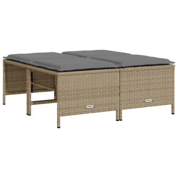 ARDEBO.de - Gartenhocker mit Kissen 4 Stk. Beige Poly Rattan