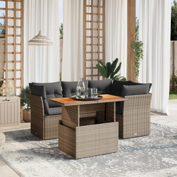 ARDEBO.de - 5-tlg. Garten-Sofagarnitur mit Kissen Grau Poly Rattan