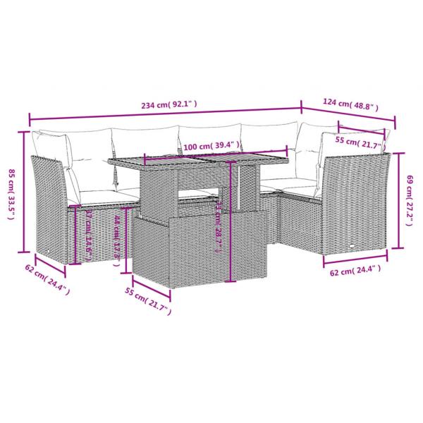 5-tlg. Garten-Sofagarnitur mit Kissen Grau Poly Rattan