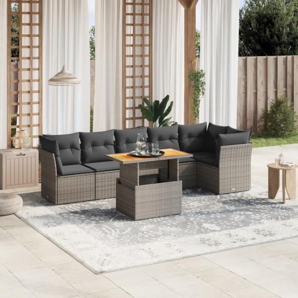 ARDEBO.de - 7-tlg. Garten-Sofagarnitur mit Kissen Grau Poly Rattan