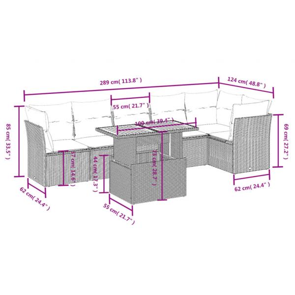 7-tlg. Garten-Sofagarnitur mit Kissen Grau Poly Rattan