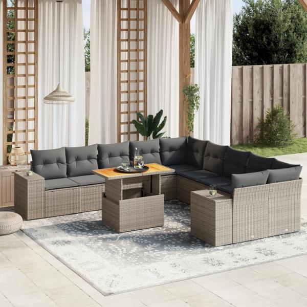 ARDEBO.de - 11-tlg. Garten-Sofagarnitur mit Kissen Grau Poly Rattan