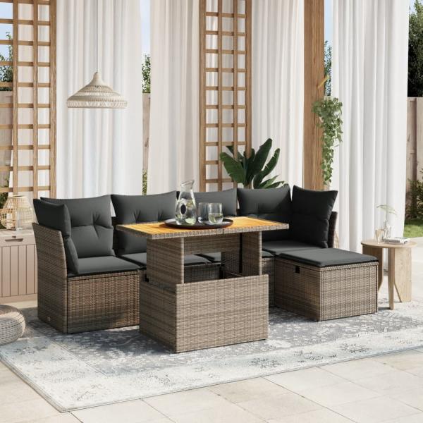 ARDEBO.de - 6-tlg. Garten-Sofagarnitur mit Kissen Grau Poly Rattan