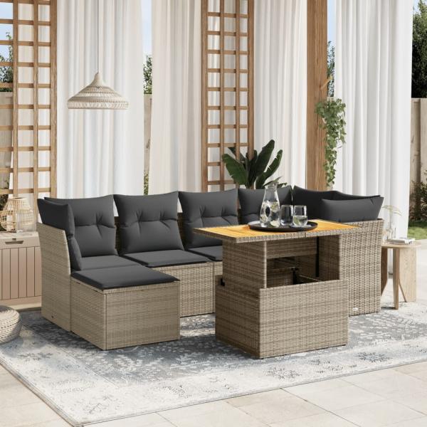 ARDEBO.de - 7-tlg. Garten-Sofagarnitur mit Kissen Grau Poly Rattan