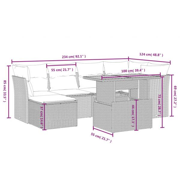 7-tlg. Garten-Sofagarnitur mit Kissen Grau Poly Rattan