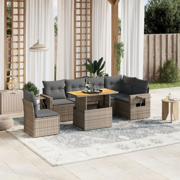 ARDEBO.de - 7-tlg. Garten-Sofagarnitur mit Kissen Grau Poly Rattan