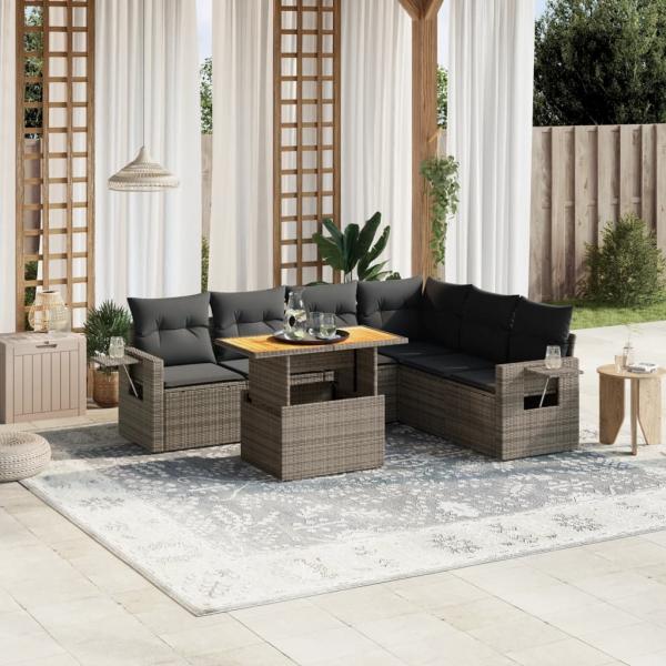 ARDEBO.de - 7-tlg. Garten-Sofagarnitur mit Kissen Grau Poly Rattan