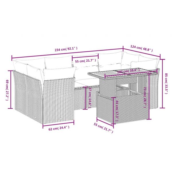 7-tlg. Garten-Sofagarnitur mit Kissen Grau Poly Rattan