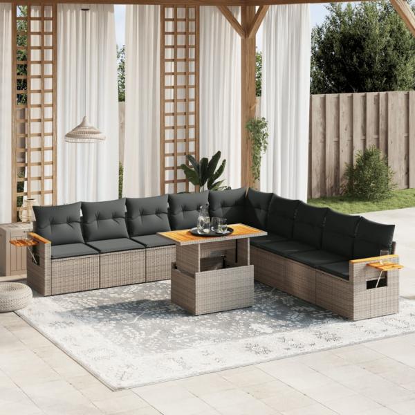 ARDEBO.de - 11-tlg. Garten-Sofagarnitur mit Kissen Grau Poly Rattan