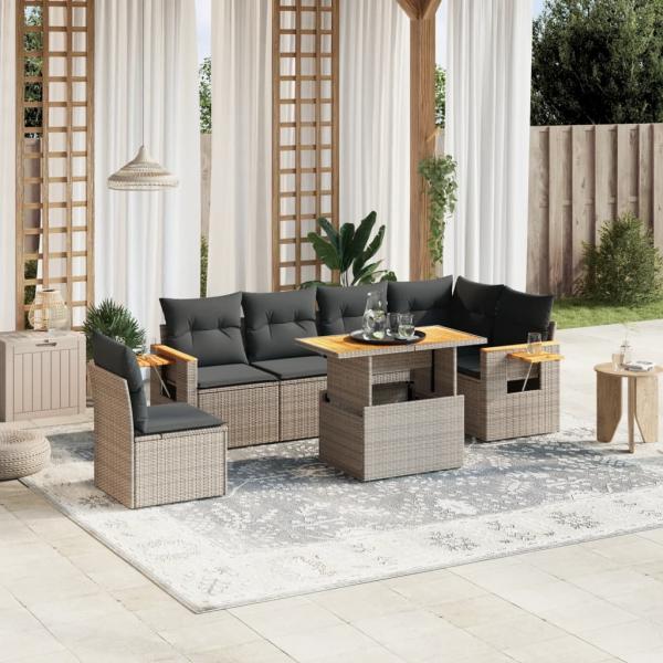 ARDEBO.de - 7-tlg. Garten-Sofagarnitur mit Kissen Grau Poly Rattan