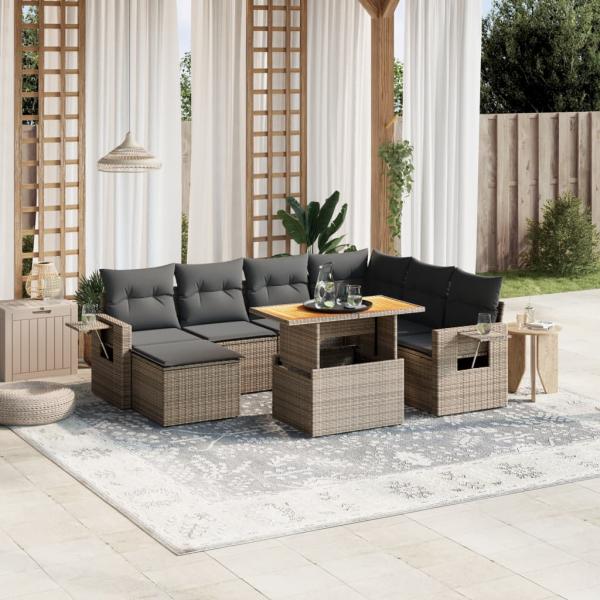 ARDEBO.de - 8-tlg. Garten-Sofagarnitur mit Kissen Grau Poly Rattan