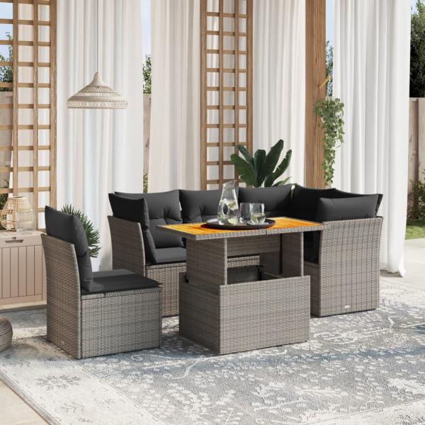 ARDEBO.de - 5-tlg. Garten-Sofagarnitur mit Kissen Grau Poly Rattan