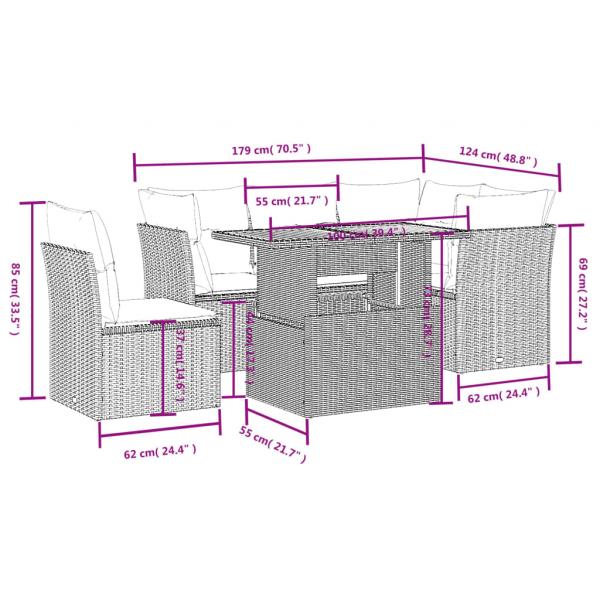 5-tlg. Garten-Sofagarnitur mit Kissen Grau Poly Rattan