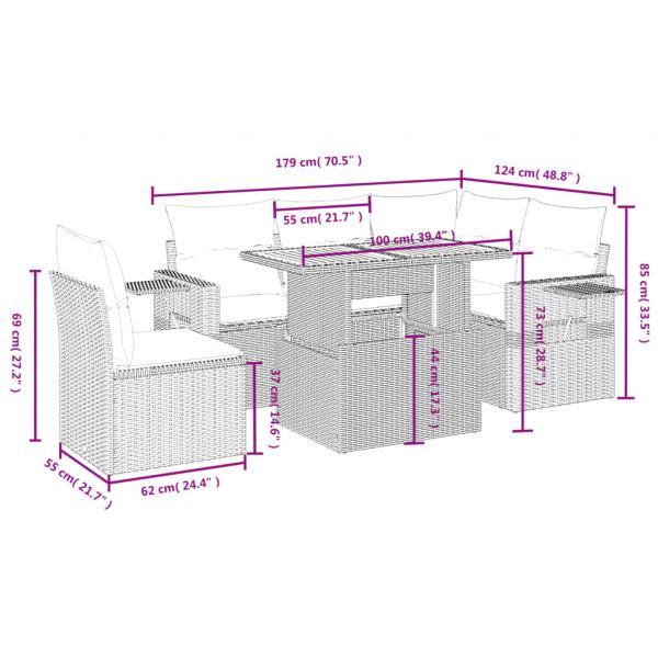 6-tlg. Garten-Sofagarnitur mit Kissen Grau Poly Rattan