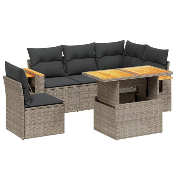 6-tlg. Garten-Sofagarnitur mit Kissen Grau Poly Rattan