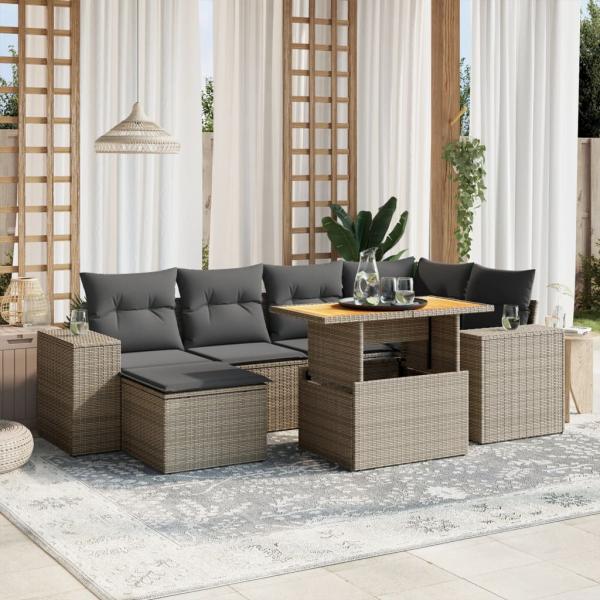 ARDEBO.de - 7-tlg. Garten-Sofagarnitur mit Kissen Grau Poly Rattan