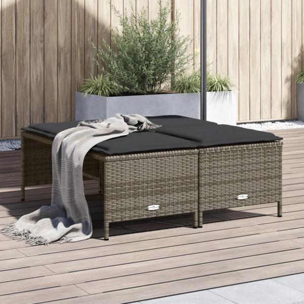 ARDEBO.de - Gartenhocker mit Kissen 4 Stk. Grau Poly Rattan