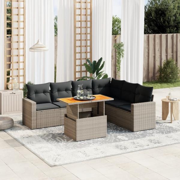 ARDEBO.de - 7-tlg. Garten-Sofagarnitur mit Kissen Grau Poly Rattan