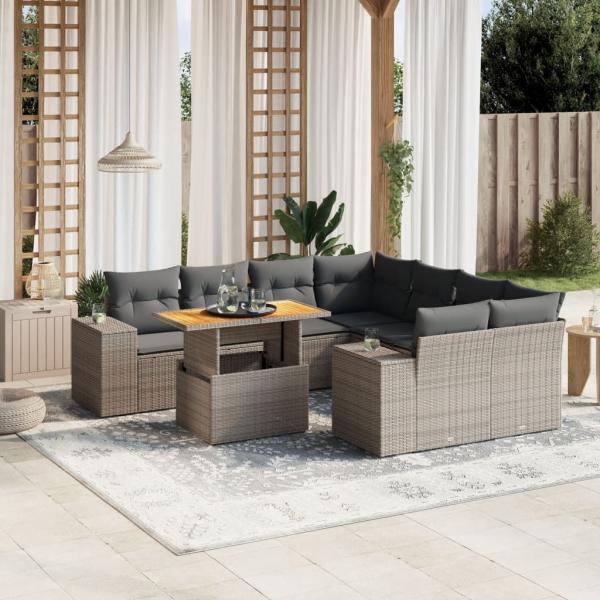 ARDEBO.de - 9-tlg. Garten-Sofagarnitur mit Kissen Grau Poly Rattan