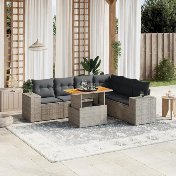 ARDEBO.de - 7-tlg. Garten-Sofagarnitur mit Kissen Grau Poly Rattan