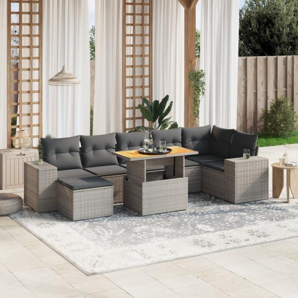 ARDEBO.de - 8-tlg. Garten-Sofagarnitur mit Kissen Grau Poly Rattan