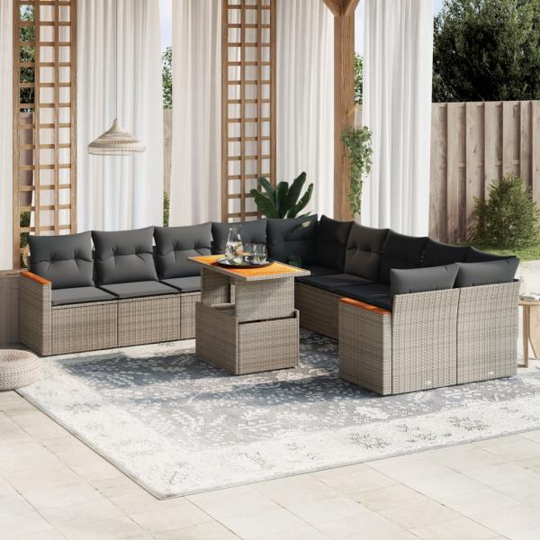 ARDEBO.de - 11-tlg. Garten-Sofagarnitur mit Kissen Grau Poly Rattan