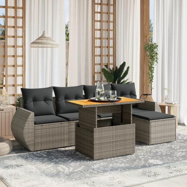 ARDEBO.de - 6-tlg. Garten-Sofagarnitur mit Kissen Grau Poly Rattan